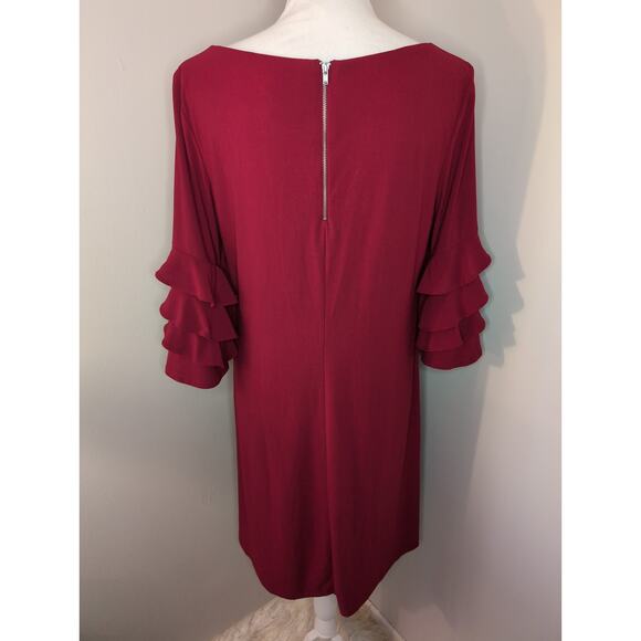 Gabby sky red ruffle sleeve plain simple red dress 12 - Picture 3 of 7